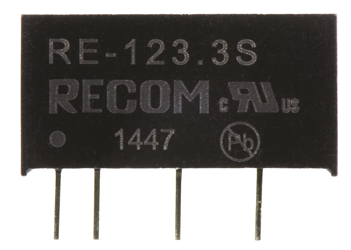 re-1233s Recom RE DC/DC Converter, 3.3V dc/ 300 mA, 12V dc Input, 0V Input 1 W, Through Hole, 85 °C Max Temp -40 °C Min Temp,