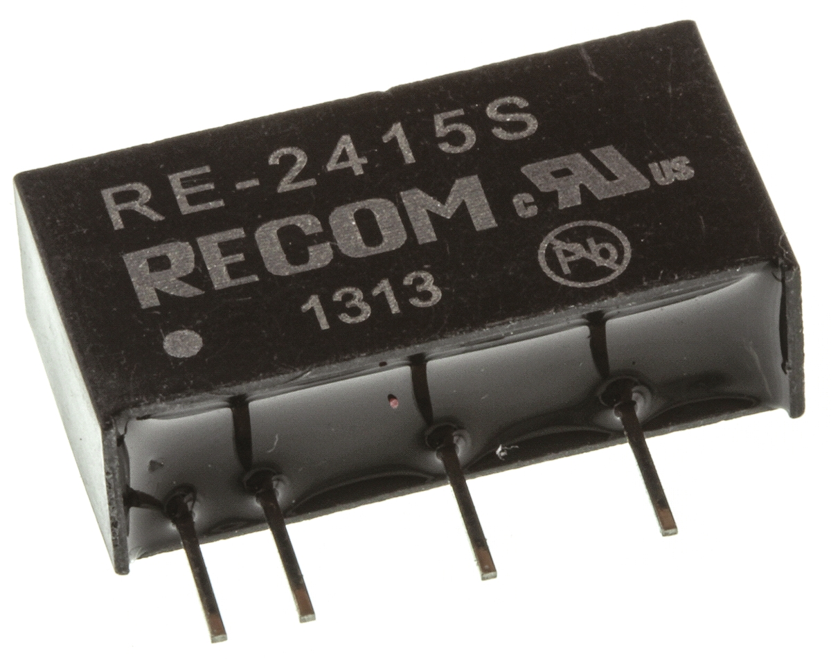 Recom RE DC/DC Converter, 15V dc/ 66 mA, 24V dc Input, 21.6V Input 1 W, Through Hole, 85 °C Max Temp -40 °C Min Temp,