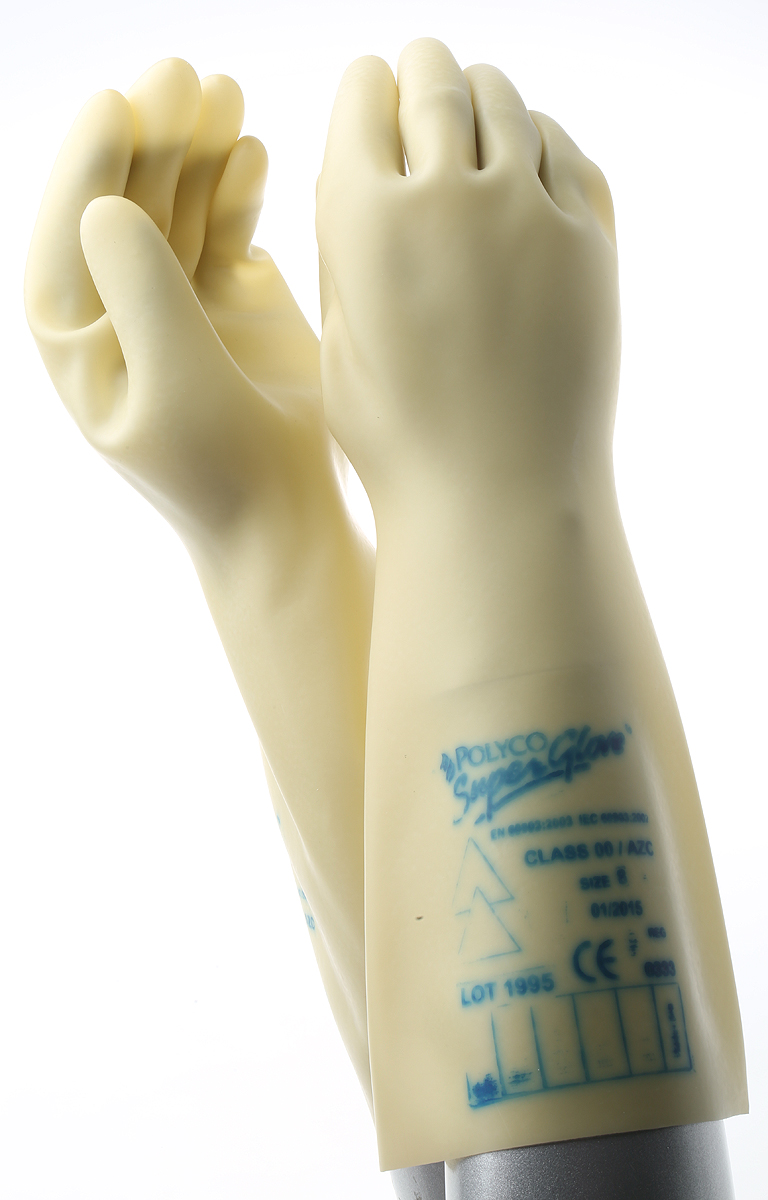 Polyco Healthline Electricians Gloves Yellow Latex Electrical Insulating Gloves, Size 8, Latex Coating