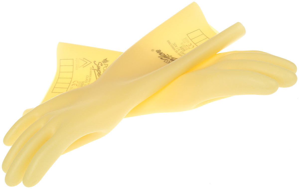 Polyco Healthline Electricians Gloves Yellow Latex Electrical Insulating Gloves, Size 8, Latex Coating