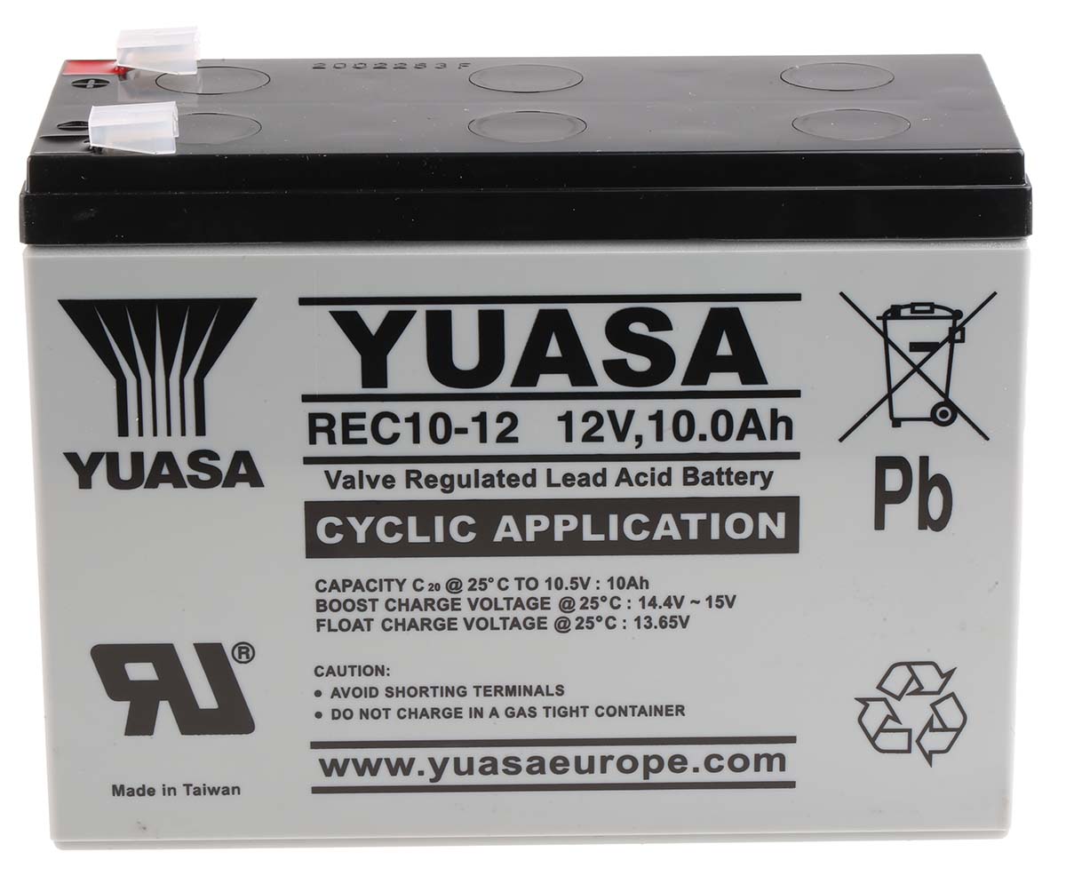 Yuasa 12 V, Faston F2 Sealed Lead Acid Battery, 10 Ah, 112mm x 115.5 mm