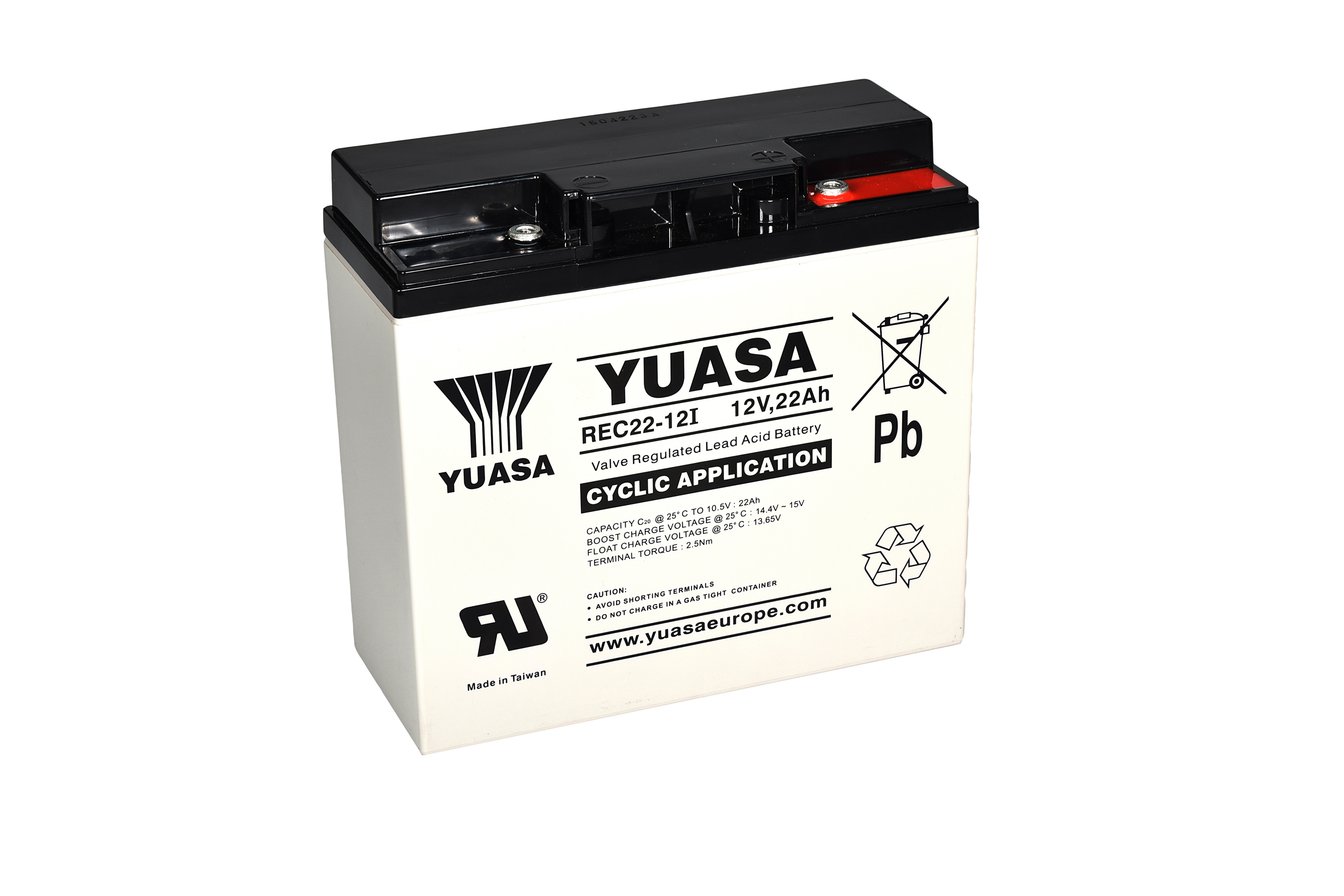 Yuasa 12 V, M5 Insert Terminal Sealed Lead Acid Battery, 22 Ah, 76.2mm x 167 mm