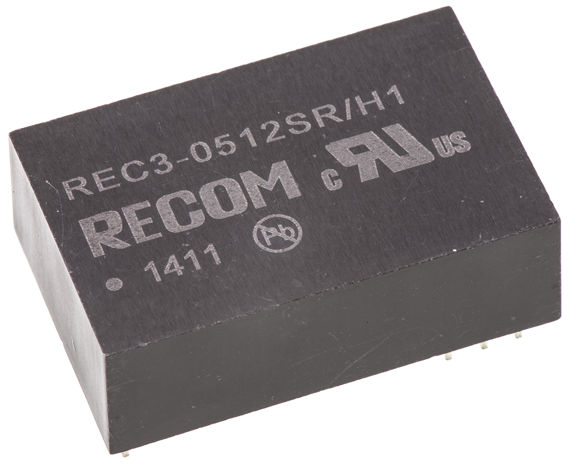 Recom REC3 DC/DC Converter, 12V dc/ 250 mA, 5V dc Input, 4.5V Input 3 W, Through Hole, 80 °C Max Temp -40 °C Min Temp,
