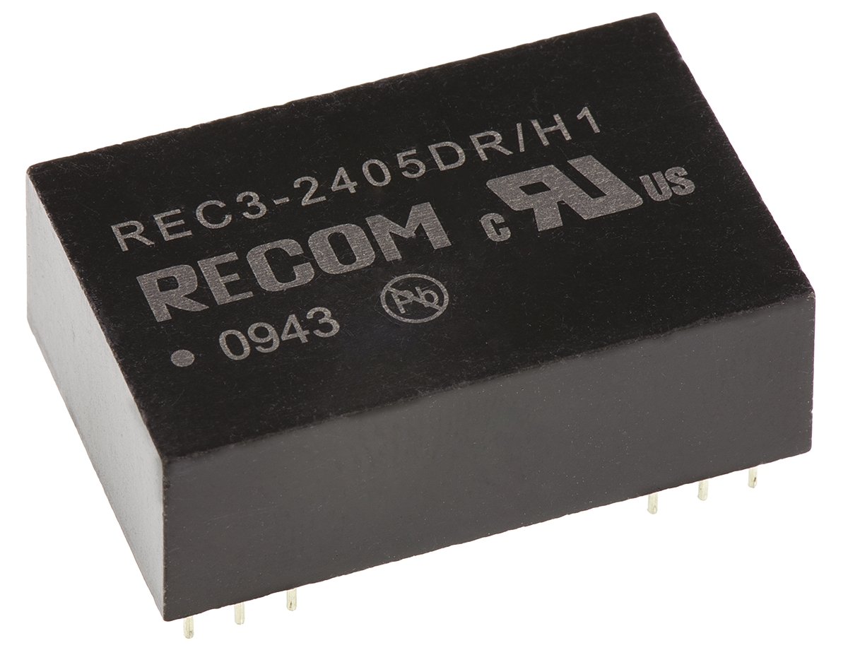 Recom REC3 DC/DC Converter, 5V dc/ 300 mA, 13.8V Input, 10.2V Input 3 W, Through Hole, 85 °C Max Temp -40 °C Min Temp,