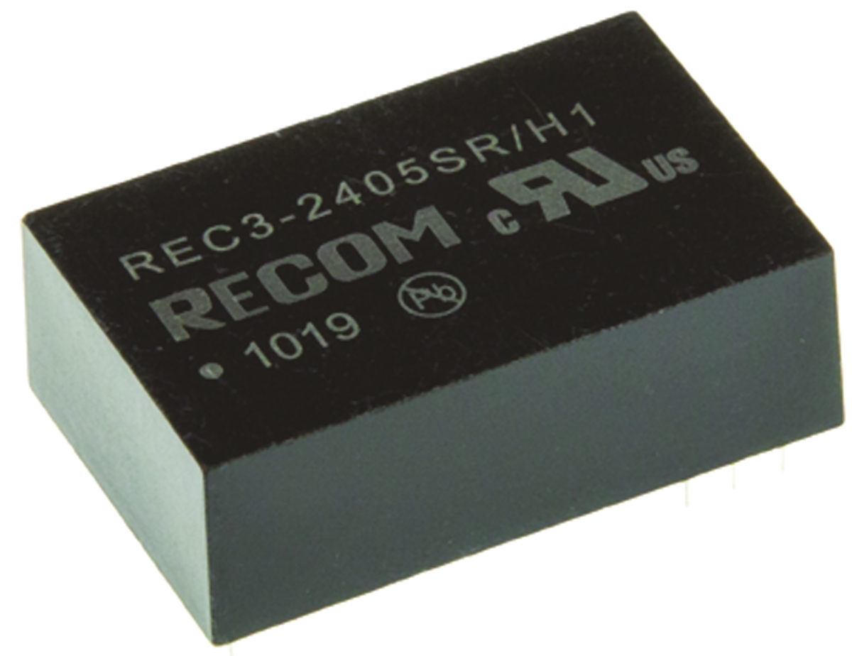Recom DC/DC Converter, 5V/ 600 mA, 24V Input, 20.4V Input 3 W, Through Hole, 80 °C Max Temp -40 °C Min Temp, 24-Pin