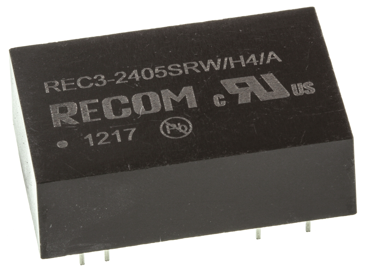 Recom REC3 DC/DC Converter, 5V dc/ 600 mA, 36V dc Input, 18V Input 3 W, Through Hole, 85 °C Max Temp -40 °C Min Temp,