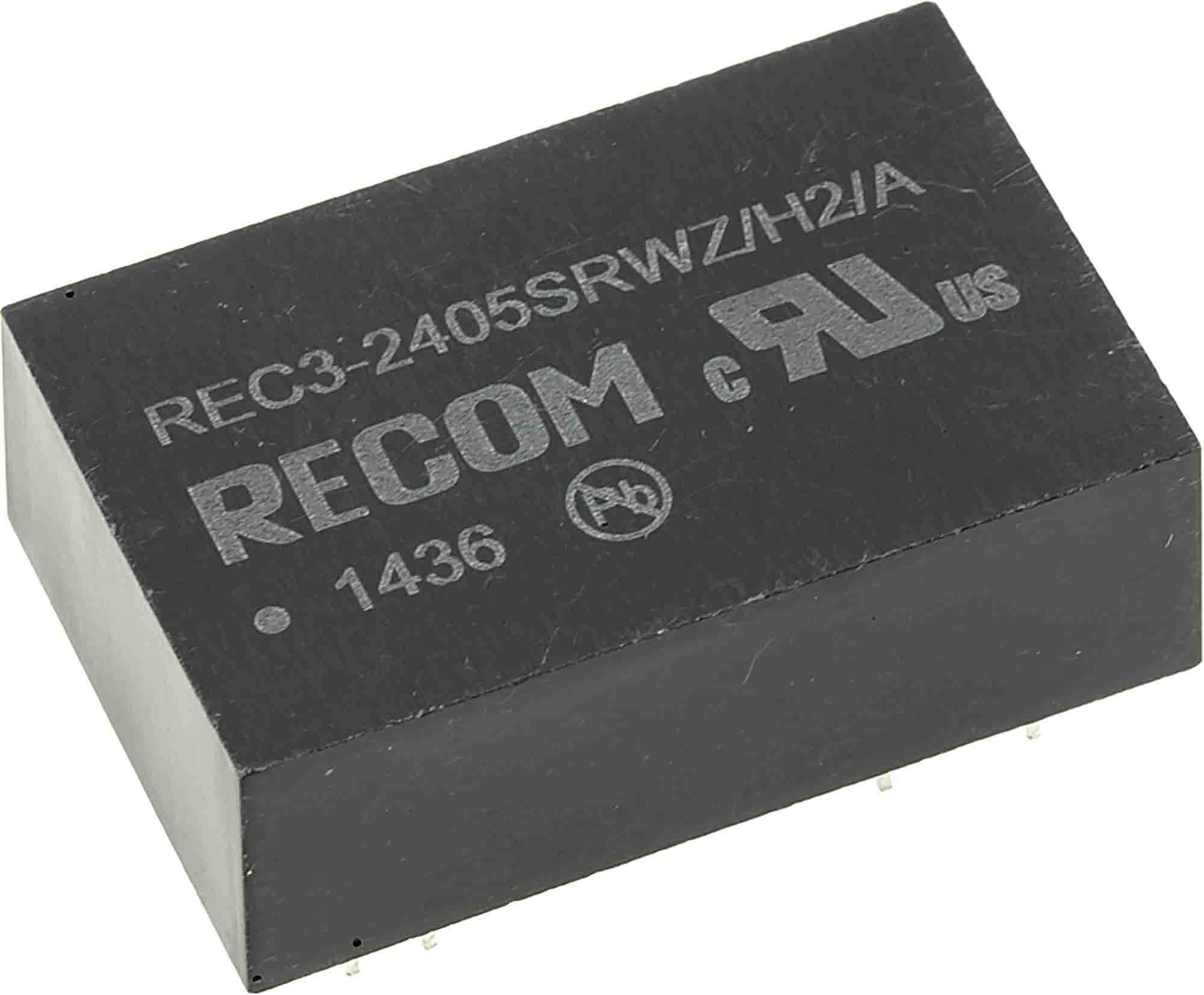Recom REC3 DC/DC Converter, 5V dc/ 600 mA, 24V dc Input, 18V Input 3 W, Through Hole, 85 °C Max Temp -40 °C Min Temp,
