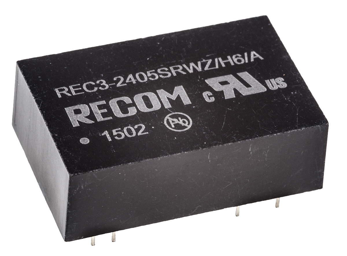 Recom REC3 DC/DC Converter, 5V dc/ 600 mA, 36V dc Input, 9V Input 3 W, Through Hole, 85 °C Max Temp -40 °C Min Temp,