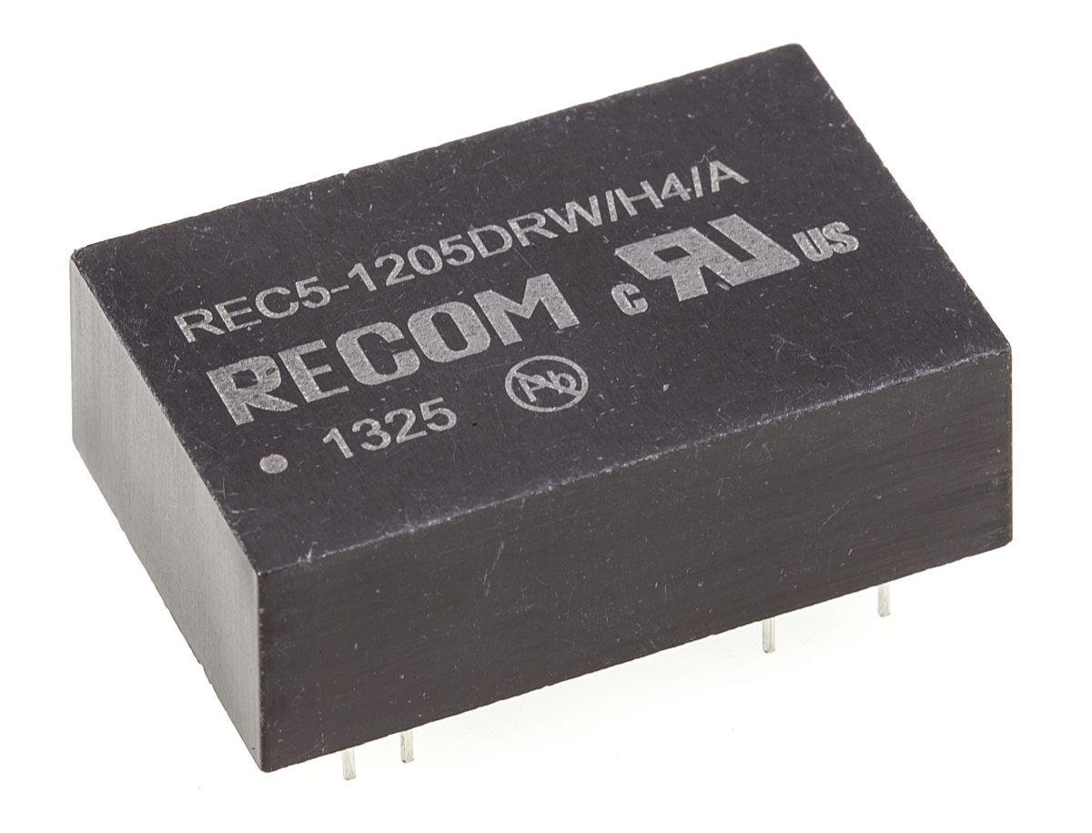 Recom REC5 DC/DC Converter, 5V, -5 V/ 500 mA, 18V dc Input, 9V Input 5 W, Through Hole, 75 °C Max Temp -25 °C Min Temp,