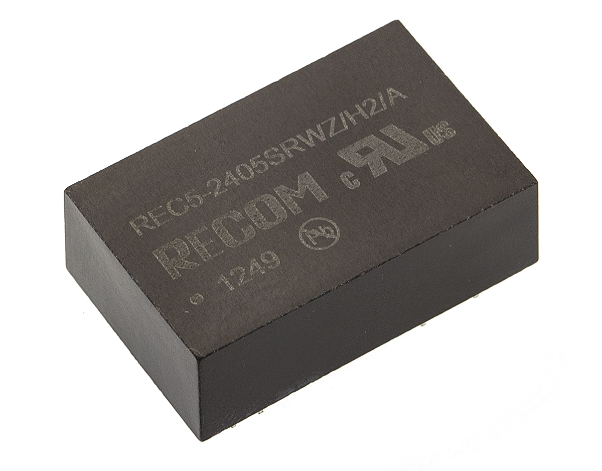 Recom REC5 DC/DC Converter, 5V dc/ 1 A, 24V dc Input, 18V Input 3 W, Through Hole, 75 °C Max Temp -40 °C Min Temp,