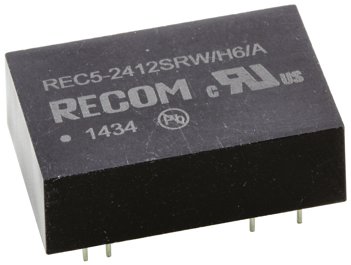 Recom REC5 DC/DC Converter, 12V dc/ 420 mA, 24V dc Input, 18V Input 3 W, Through Hole, 75 °C Max Temp -40 °C Min Temp,