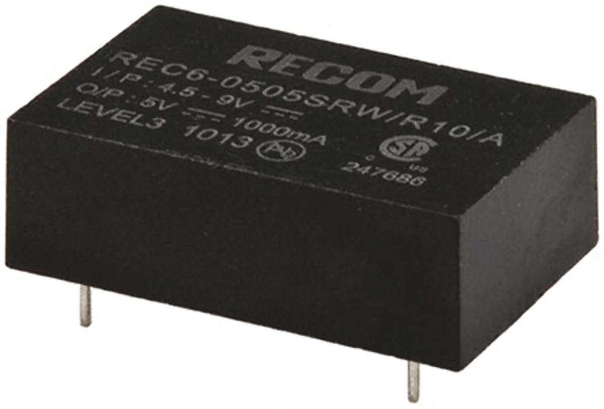 Recom DC/DC Converter, 5V/ 1 A, 75V Input, 36V Input 6 W, Through Hole, 85 °C Max Temp -40 °C Min Temp, 24-Pin DIP-24