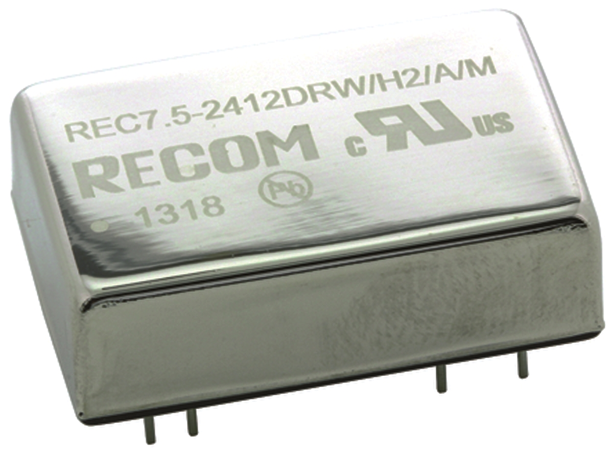Recom DC/DC Converter, 12V, -12 V/ 312 mA, 36V Input, 18V Input 7.5 W, Through Hole, 71 °C Max Temp -40 °C Min Temp,