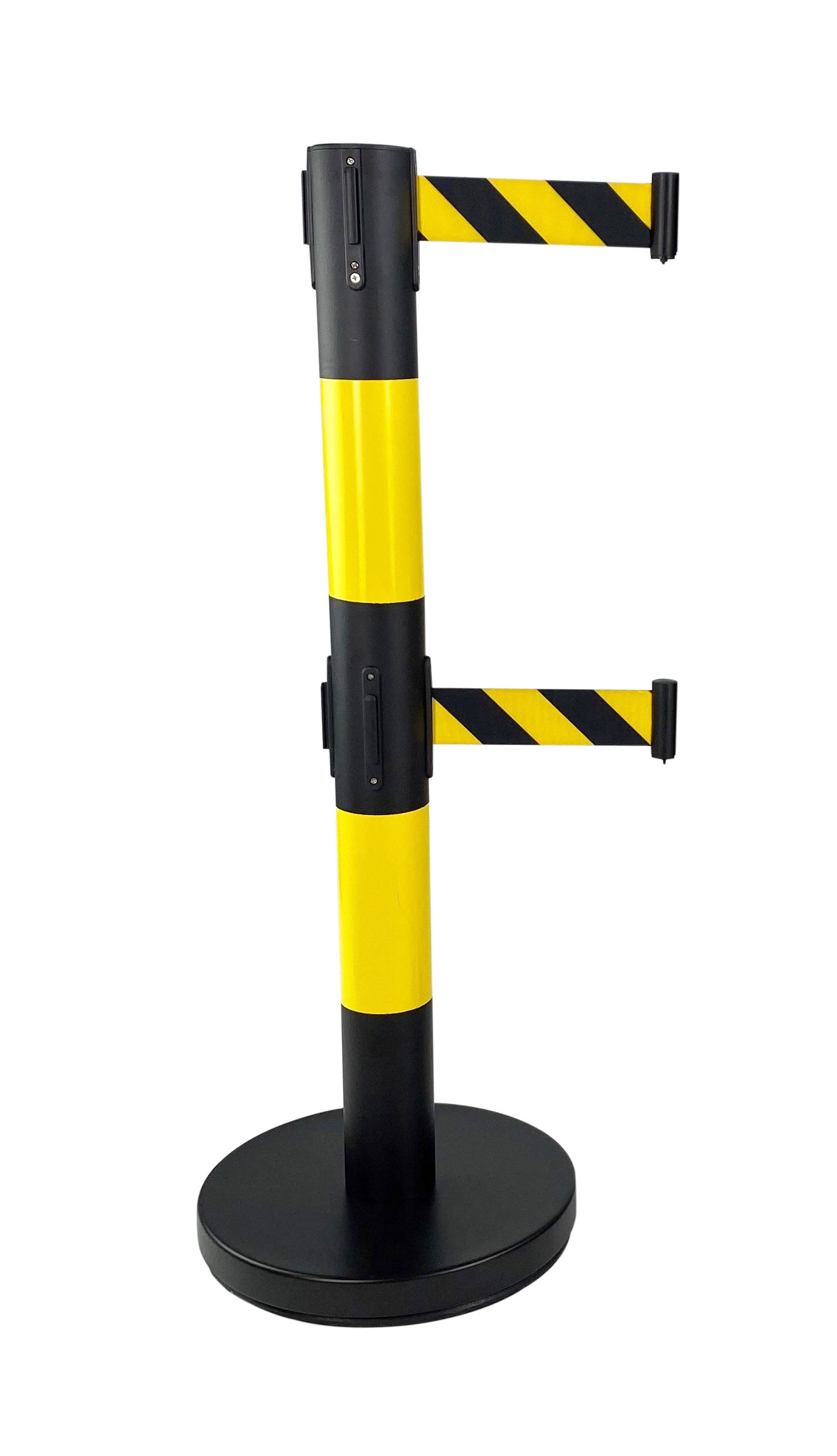 Viso Black, Yellow Strap Post, Yellow, Black Tape, Steel, Polyester, Retractable Barrier, 4 m