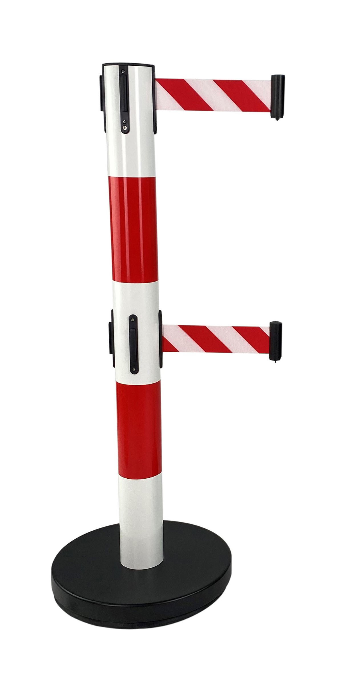 Viso Red, White Strap Post, Red, White Tape, Steel, Polyester, Retractable Barrier, 4 m