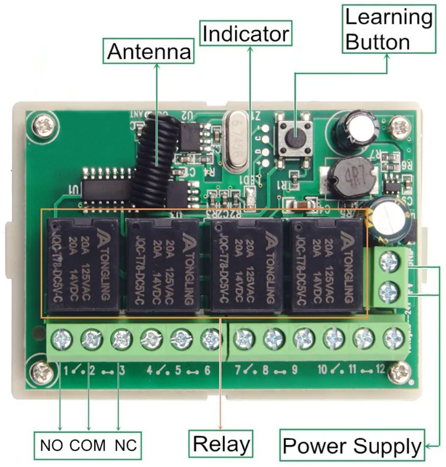 rem01-4ch-6-24v Seeit REM01-4CH-6-24V Relay Control Card OOK, ASK Module for Remote Control Switch 433 MHz REM01-4CH-6-24V