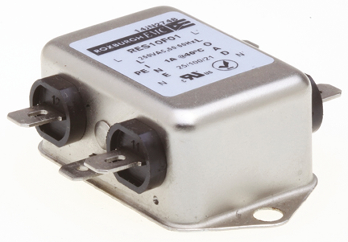 Roxburgh EMC, RES10 1 A 250V ac 400Hz, Chassis Mount RFI Filter, Fast-On 1 Phase