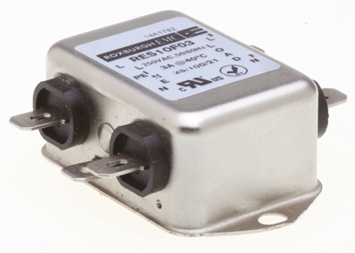 Roxburgh EMC, RES10 3 A 250V ac 400Hz, Chassis Mount RFI Filter, Fast-On 1 Phase
