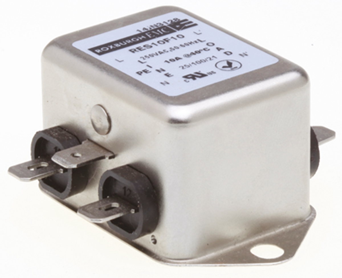 Roxburgh EMC, RES10 10 A 250V ac 400Hz, Chassis Mount RFI Filter, Fast-On 1 Phase