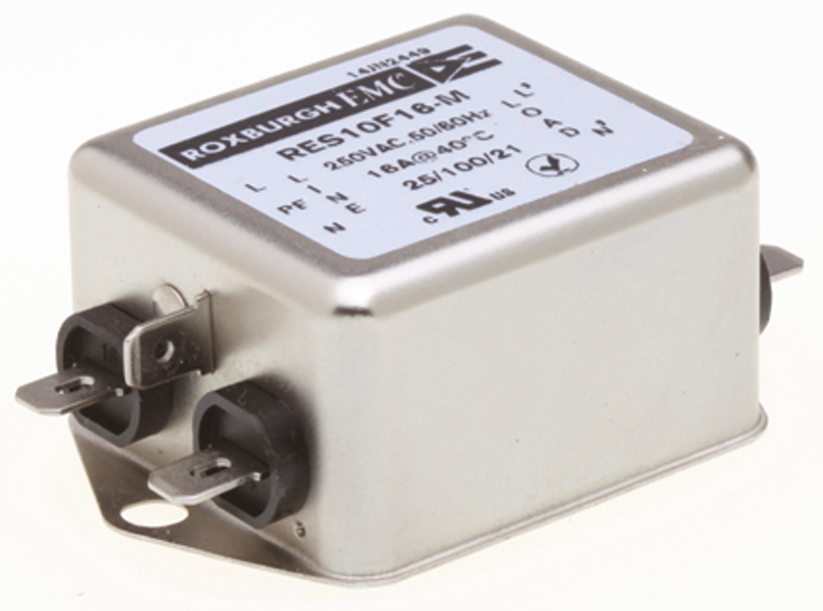 Roxburgh EMC, RES10 16 A 250V ac 400Hz, Chassis Mount RFI Filter, Fast-On 1 Phase