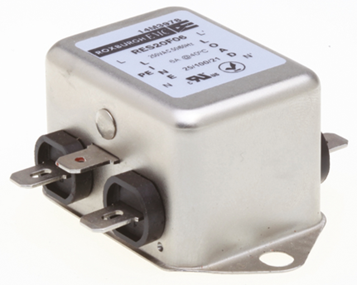 Roxburgh EMC, RES20 6 A 250V ac 400Hz, Chassis Mount RFI Filter, Fast-On 1 Phase