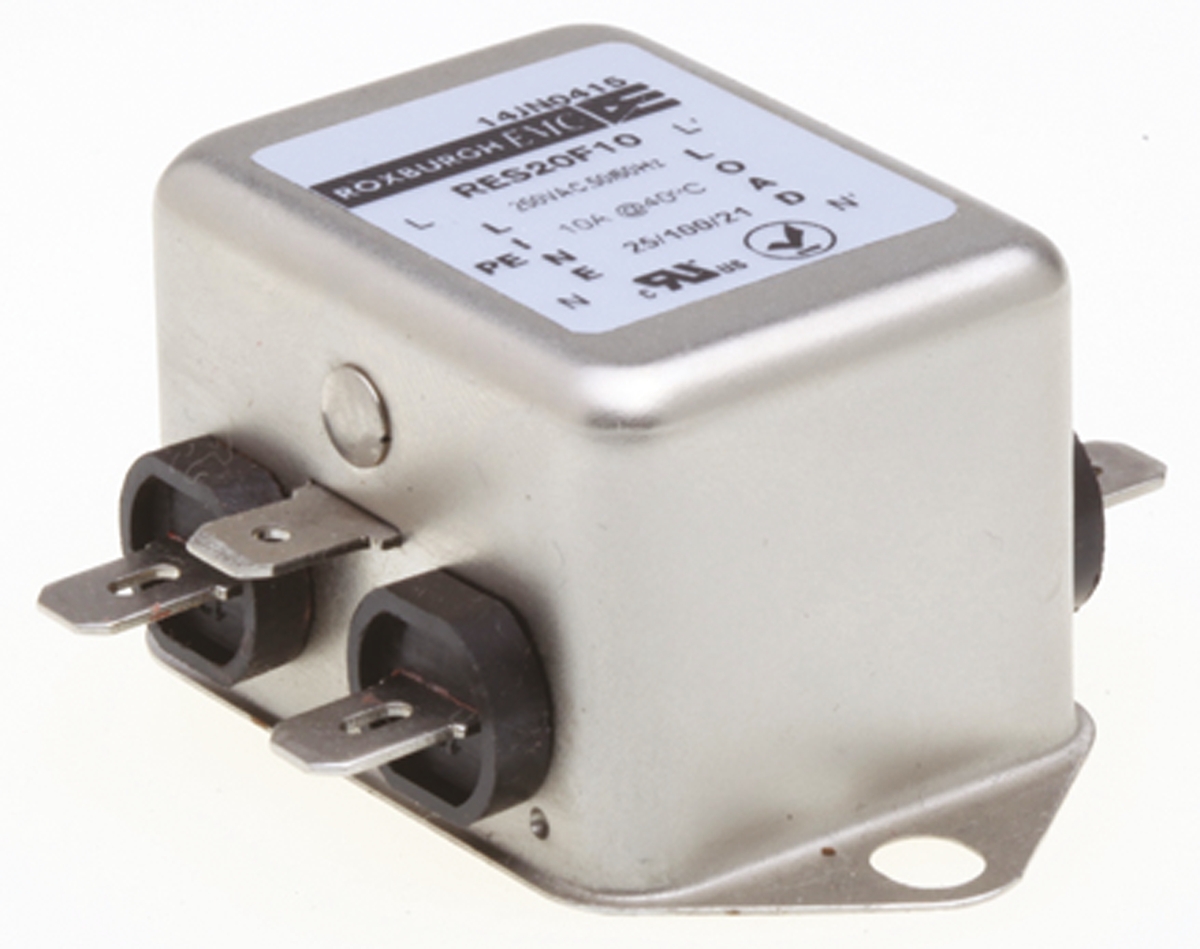 Roxburgh EMC, RES20 10 A 250V ac 400Hz, Chassis Mount RFI Filter, Fast-On 1 Phase