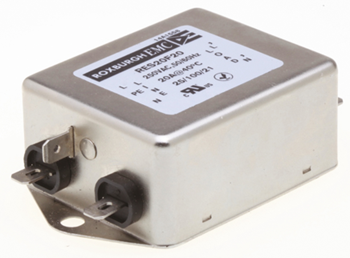 Roxburgh EMC, RES20 20 A 250V ac 400Hz, Chassis Mount RFI Filter, Fast-On 1 Phase