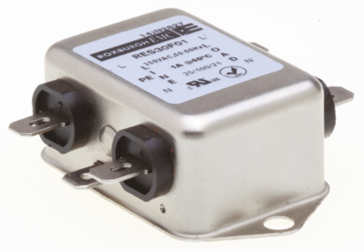 Roxburgh EMC, RES30 1 A 250V ac 60Hz, Chassis Mount RFI Filter, Fast-On 1 Phase