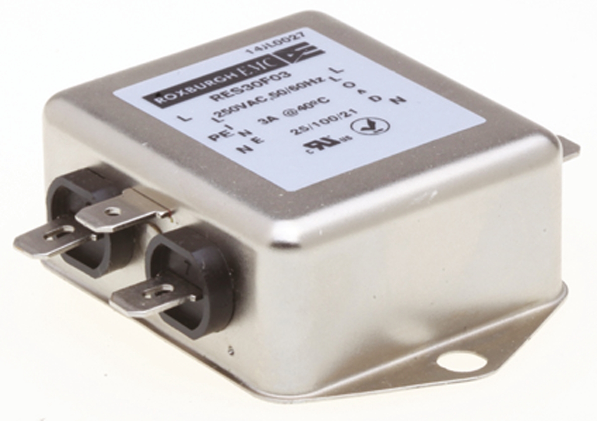 Roxburgh EMC, RES30 3 A 250V ac 400Hz, Chassis Mount RFI Filter, Fast-On 1 Phase