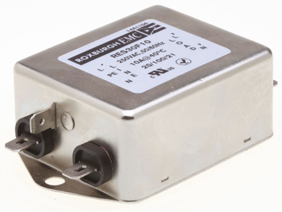 Roxburgh EMC, RES30 10 A 250V ac 60Hz, Chassis Mount RFI Filter, Fast-On 1 Phase