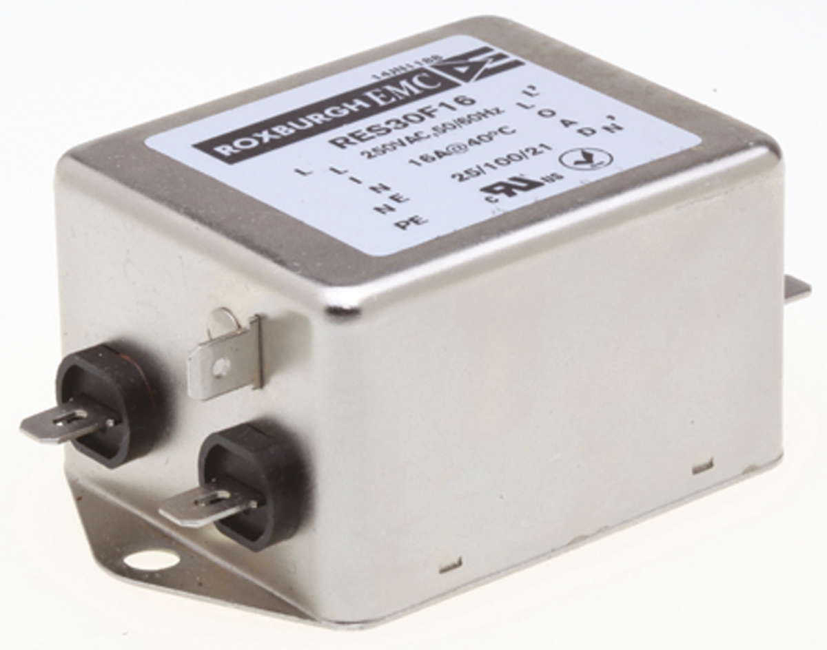 Roxburgh EMC, RES30 16 A 250V ac 400Hz, Chassis Mount RFI Filter, Fast-On 1 Phase