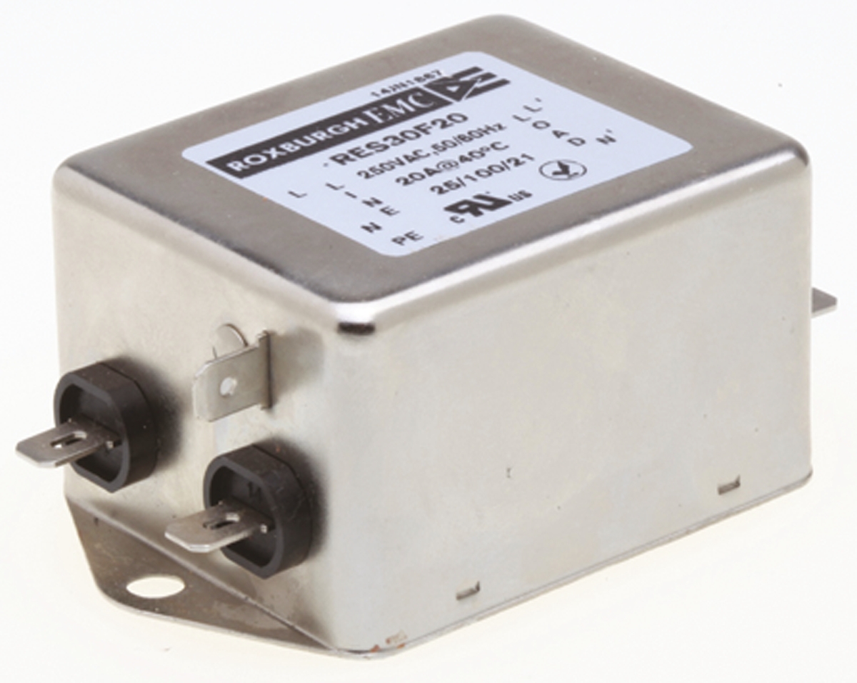 Roxburgh EMC, RES30 20 A 250V ac 400Hz, Chassis Mount RFI Filter, Fast-On 1 Phase