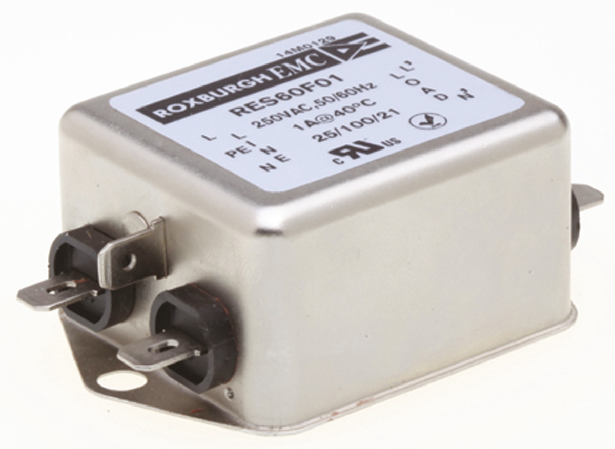Roxburgh EMC, RES60 1 A 250V ac 400Hz, Chassis Mount RFI Filter, Fast-On 1 Phase