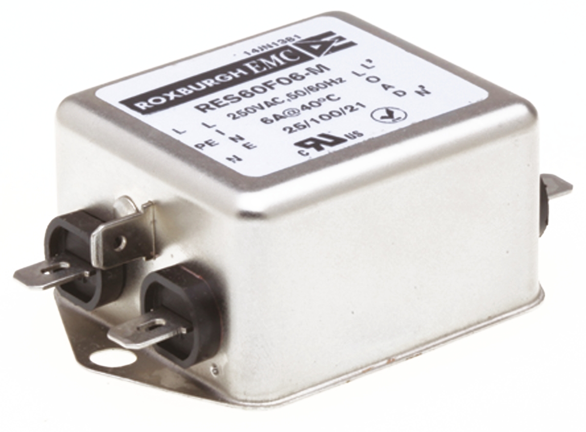 Roxburgh EMC, RES60 6 A 250V ac 400Hz, Chassis Mount RFI Filter, Fast-On 1 Phase