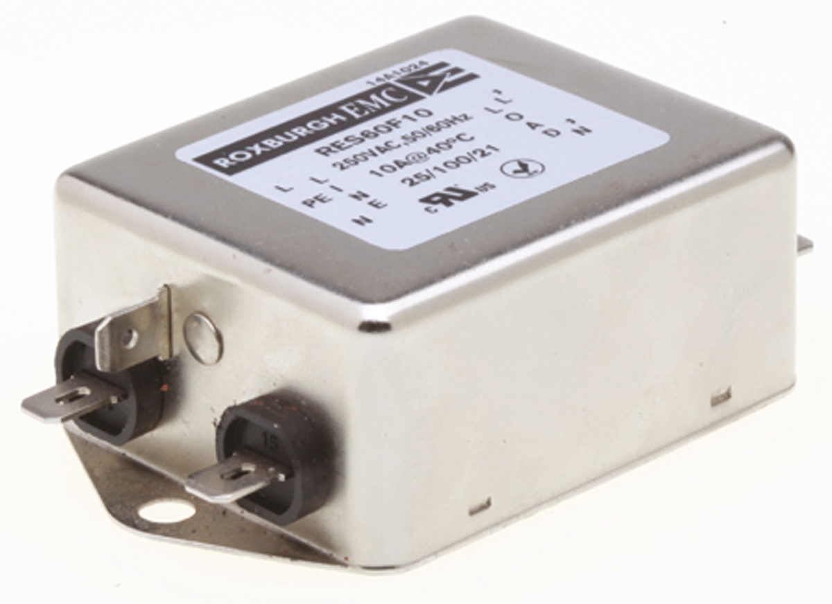 Roxburgh EMC, RES60 10 A 250V ac 400Hz, Chassis Mount RFI Filter, Fast-On 1 Phase
