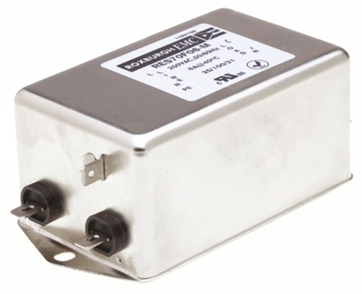 Roxburgh EMC, RES70 6 A 250V ac 400Hz, Chassis Mount RFI Filter, Fast-On 1 Phase