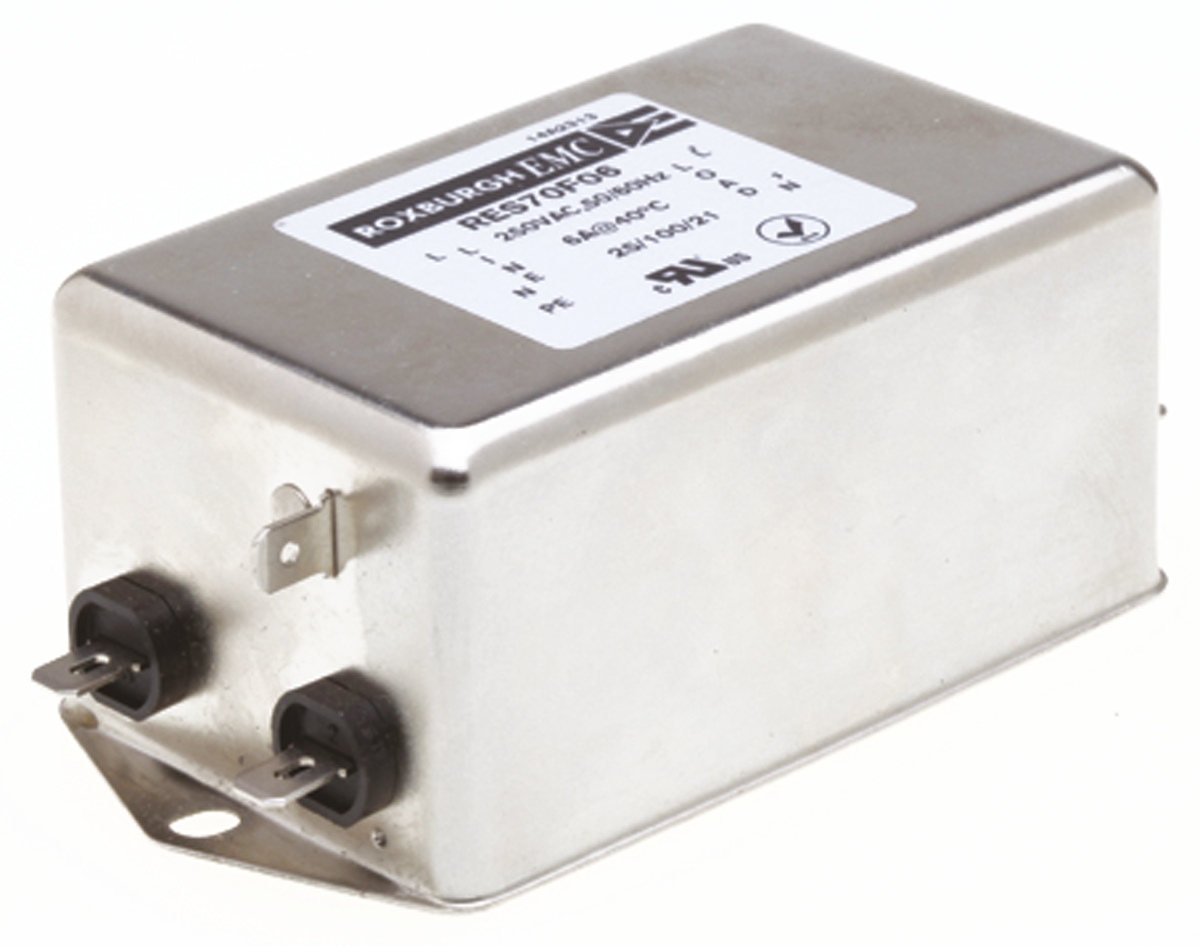 Roxburgh EMC, RES70 6 A 250V ac 400Hz, Chassis Mount RFI Filter, Fast-On 1 Phase