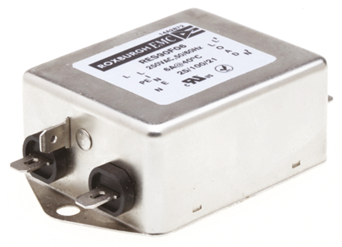 Roxburgh EMC, RES90 6 A 250V ac 60Hz, Chassis Mount RFI Filter, Fast-On 1 Phase
