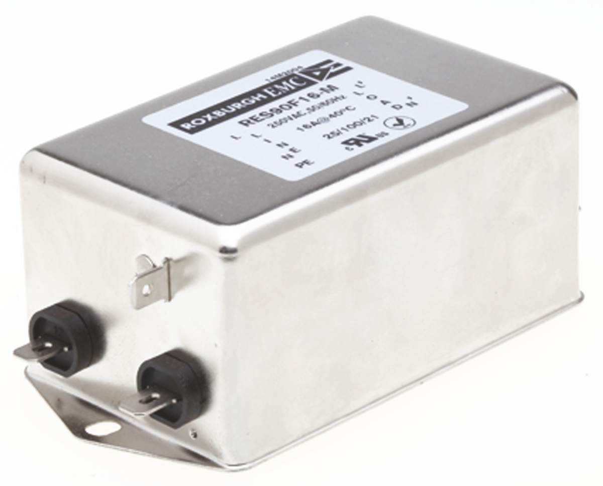 Roxburgh EMC, RES90 16 A 250V ac 60Hz, Chassis Mount RFI Filter, Fast-On 1 Phase