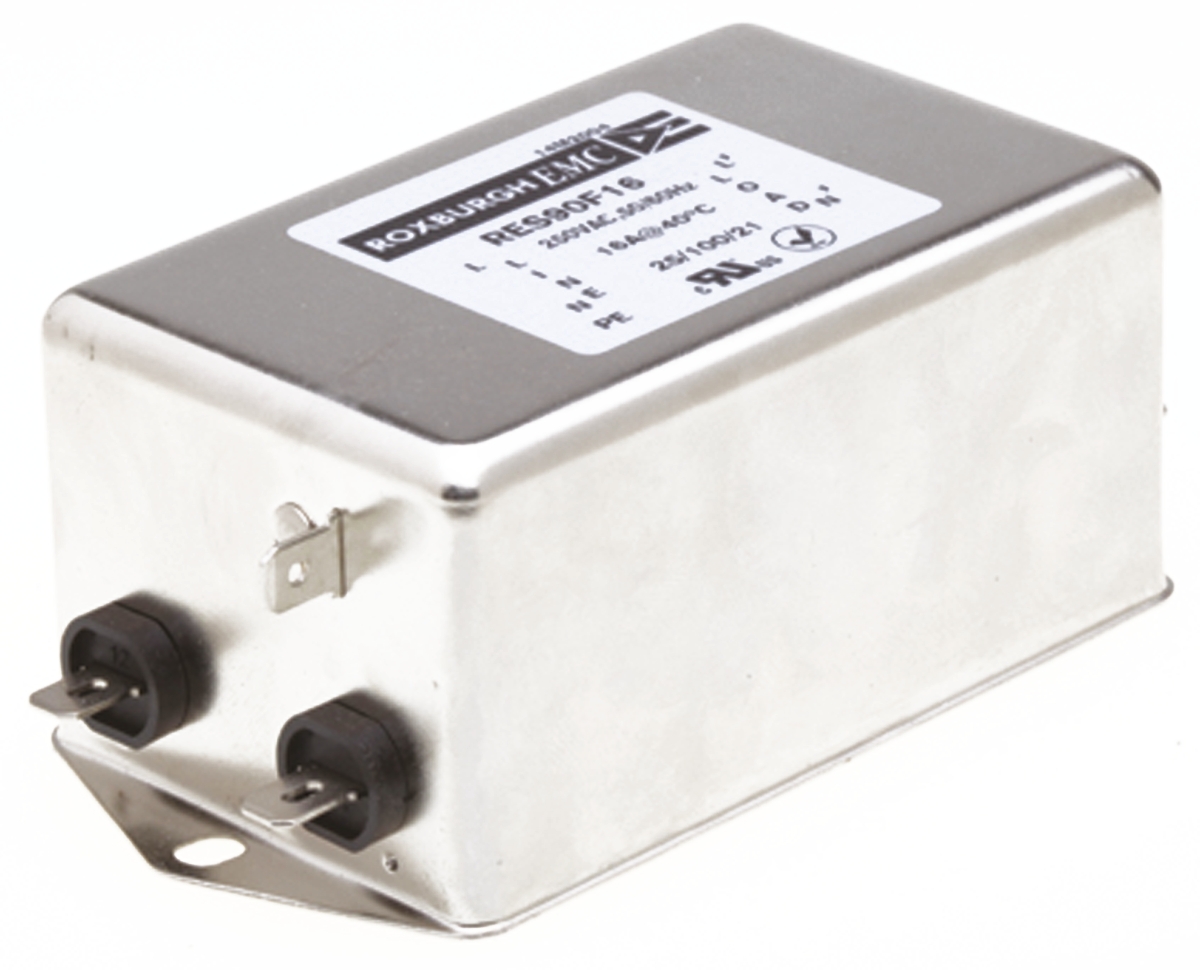 Roxburgh EMC, RES90 16 A 250V ac 60Hz, Chassis Mount RFI Filter, Fast-On 1 Phase