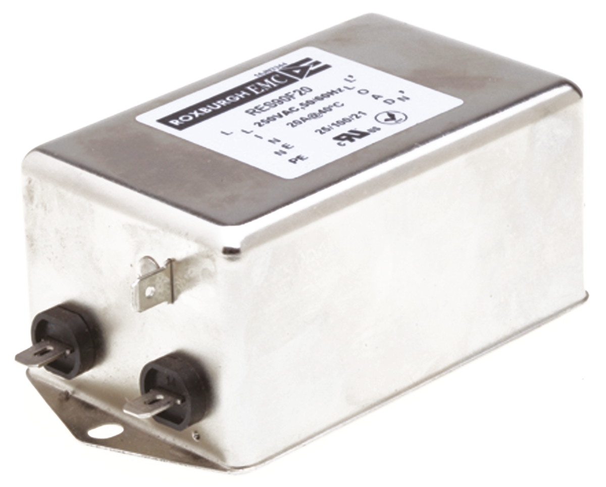 Roxburgh EMC, RES90 20 A 250V ac 60Hz, Chassis Mount RFI Filter, Fast-On 1 Phase