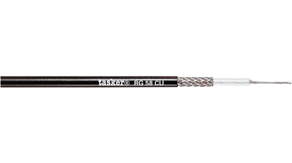 Tasker, 100 m, RG58C/U Coaxial Coaxial Cable 50 Ω, Black, Unterminated