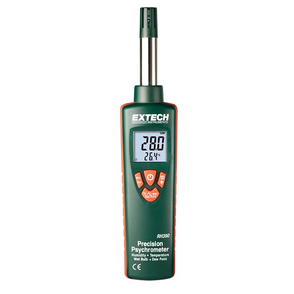 Extech RH390 Psychrometer, ±1.8°F Accuracy, LCD Backlight Display, Battery-Powered