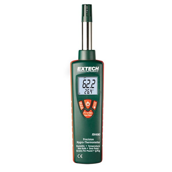 Extech RH490 Thermohygrometer, ±2 %RH Accuracy, 100 °C Max, 100 %RH Max