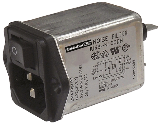 Roxburgh EMC RIR306CEH, 250V ac/dc 6A Panel Mount IEC Filter Male 2 Pole, Faston