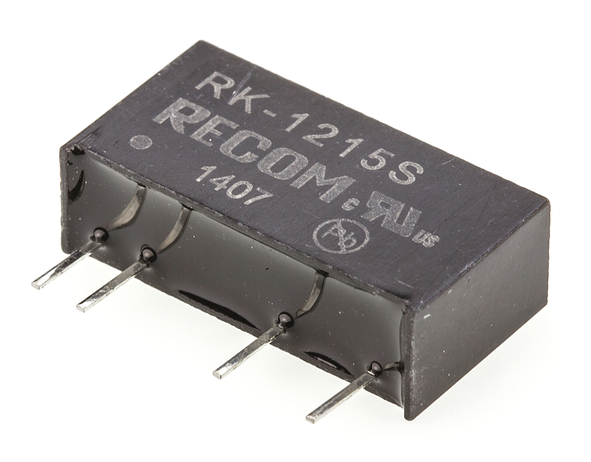 Recom RK DC/DC Converter, 15V dc/ 66 mA, 12V dc Input, 5V dc Input 1 W, Through Hole, 85 °C Max Temp -40 °C Min Temp,