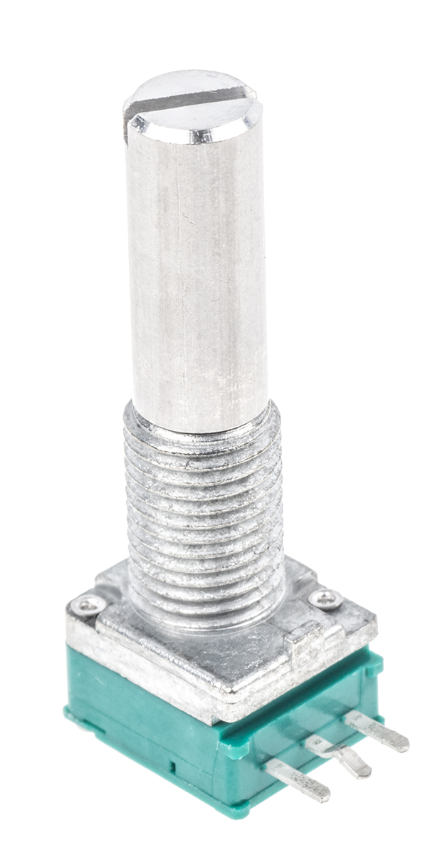 Alps Alpine RK097 10 kΩ Rotary Carbon Film Potentiometer 1-Turns 1-Gang Panel Mount, Through Hole, RK097111030X
