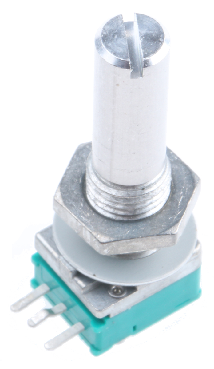 Alps Alpine RK097 100 kΩ Rotary Carbon Film Potentiometer 1-Turns 1-Gang Panel Mount, Through Hole, RK0971110700