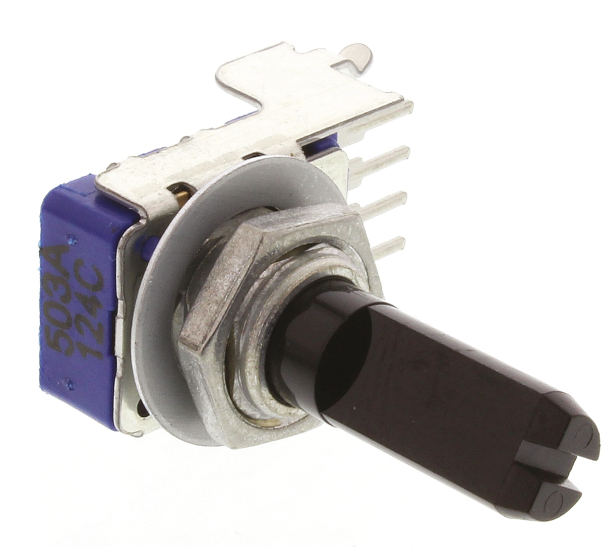 Alps Alpine RK11K 50 kΩ Rotary Carbon Film Potentiometer 1-Turns 1-Gang Panel Mount, Through Hole, RK11K1120ABF