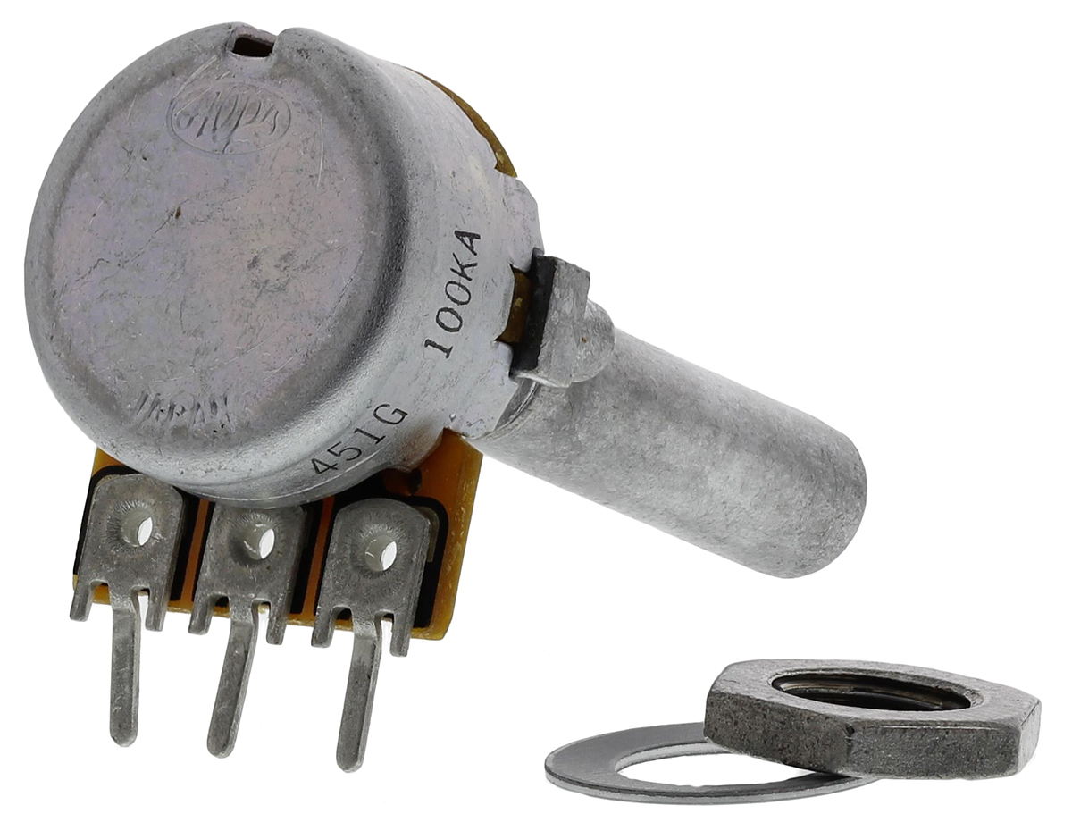 Alps Alpine RK163 100 kΩ Rotary Carbon Film Potentiometer 1-Turns 1-Gang Panel Mount, Through Hole, RK1631110TV7